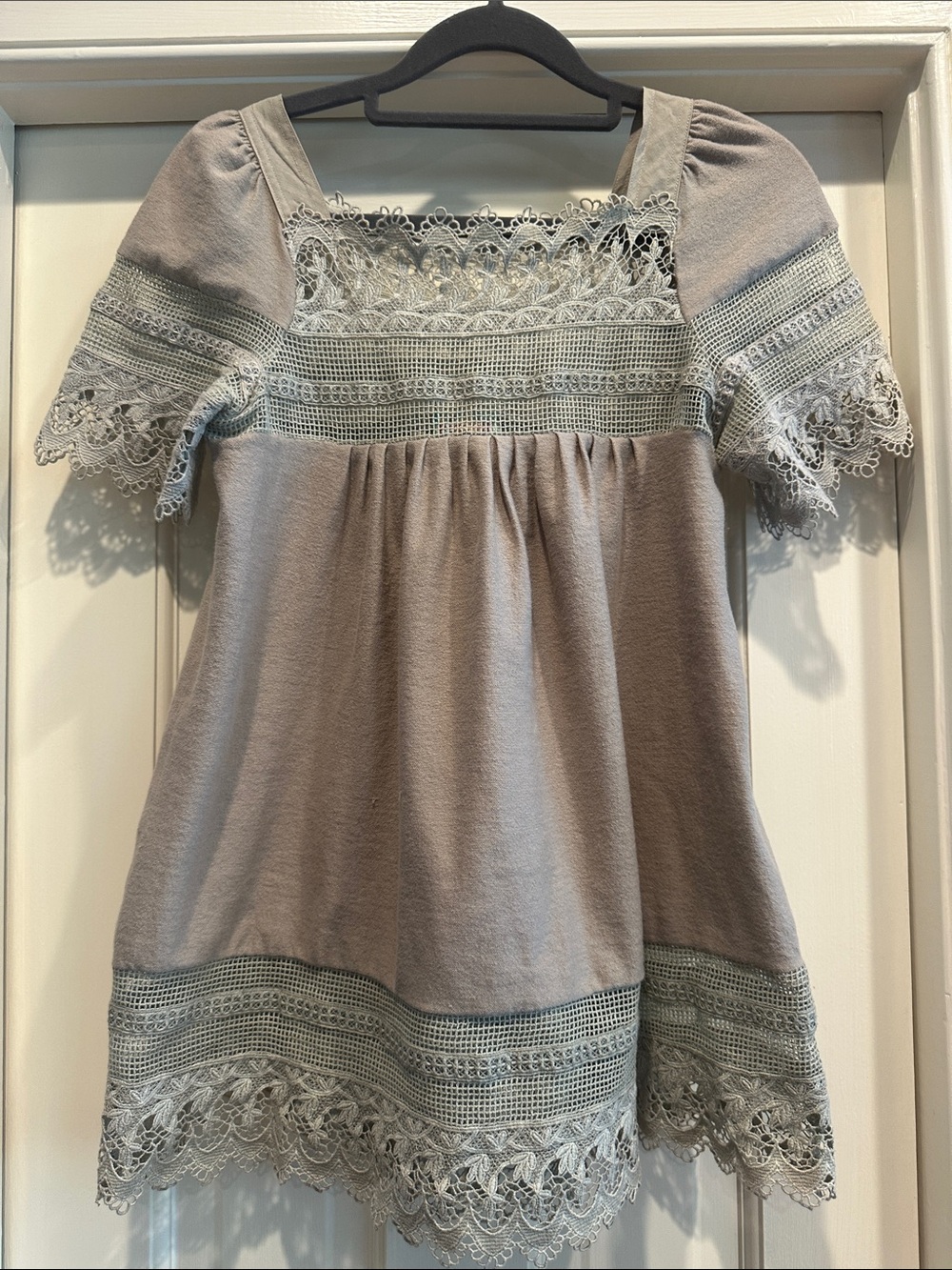 Plenty by Tracy Reese Gray Lace-Trim Square Neck Tunic